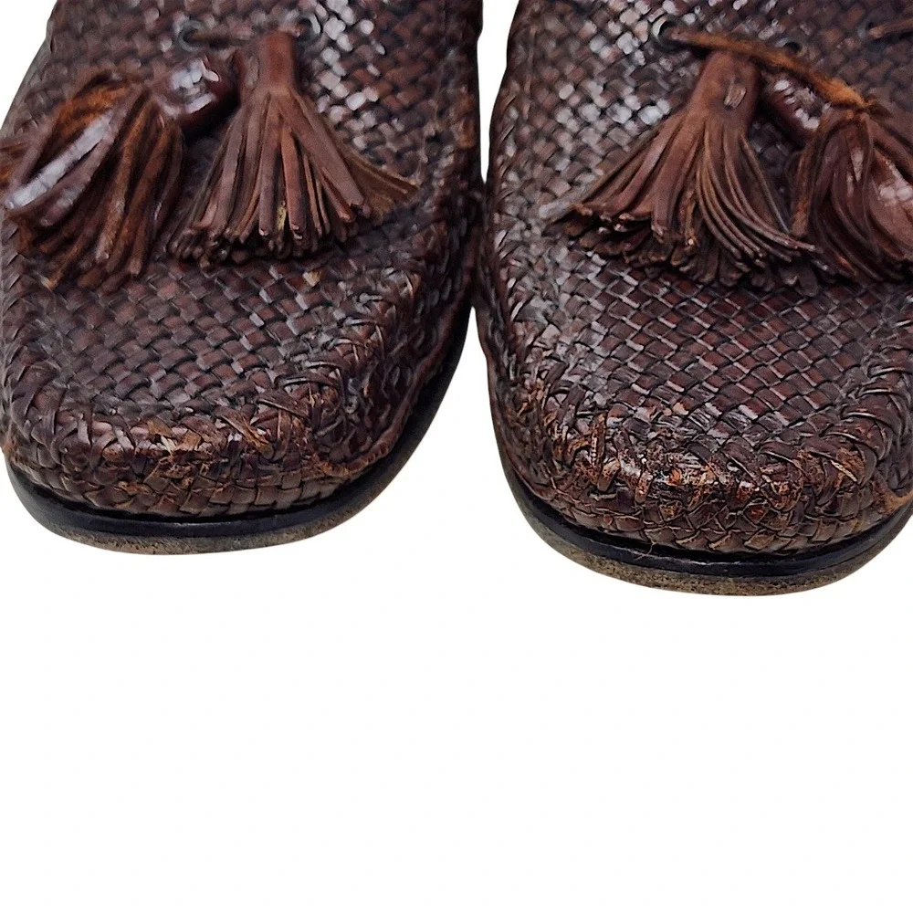 Cole Haan Tassel Loafer 9.5D Men Bragano Brown Woven Leather Memory Flex Comfort